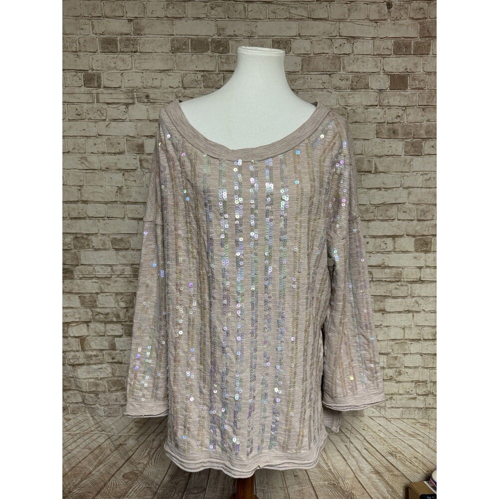 Free People Dusty Pink Sequin‎ Oversized Sweater Small Boho Fairy Cottage